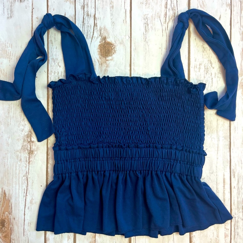 Amaryllis Blue Smocked Crop Tank Top Size XS Extra Small